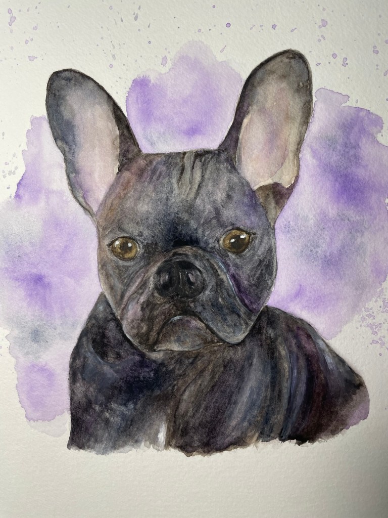 Watercolor painting of a french bulldog